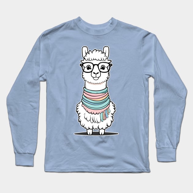 Fashion Llama with Scarf and Glasses Long Sleeve T-Shirt by anderleao
